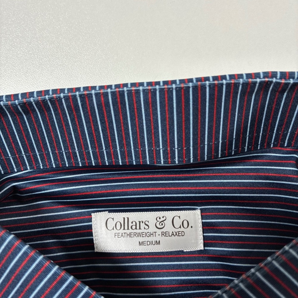 NEW Collars & Co Polo Medium Relaxed Featherweight Blue Red Striped Performance - Picture 3 of 7